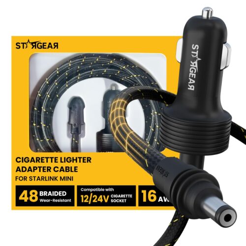 Version 1.0.0 Starlink Mini Cable 12V Power Cable 3M 10FT, Braided Wear Resistant Starlink Mini Accessories Cigarette Lighter to DC Cord, 12V to 48V Car Charger Car Adapter