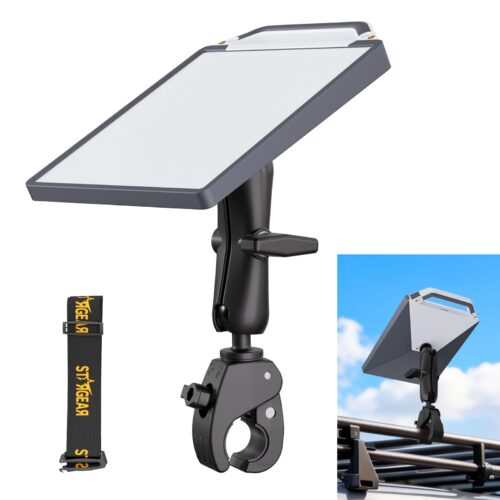 1 Starlink Mini Clamp Mount with Protective Silicone Case, 2 in 1 Satellite Dish Mounting Kit & Cover with Adjustable Clamp Mount Handle Shoulder Strap & 1/4"-20 Nuts for RVs Car Boat/Road Trip-Grey