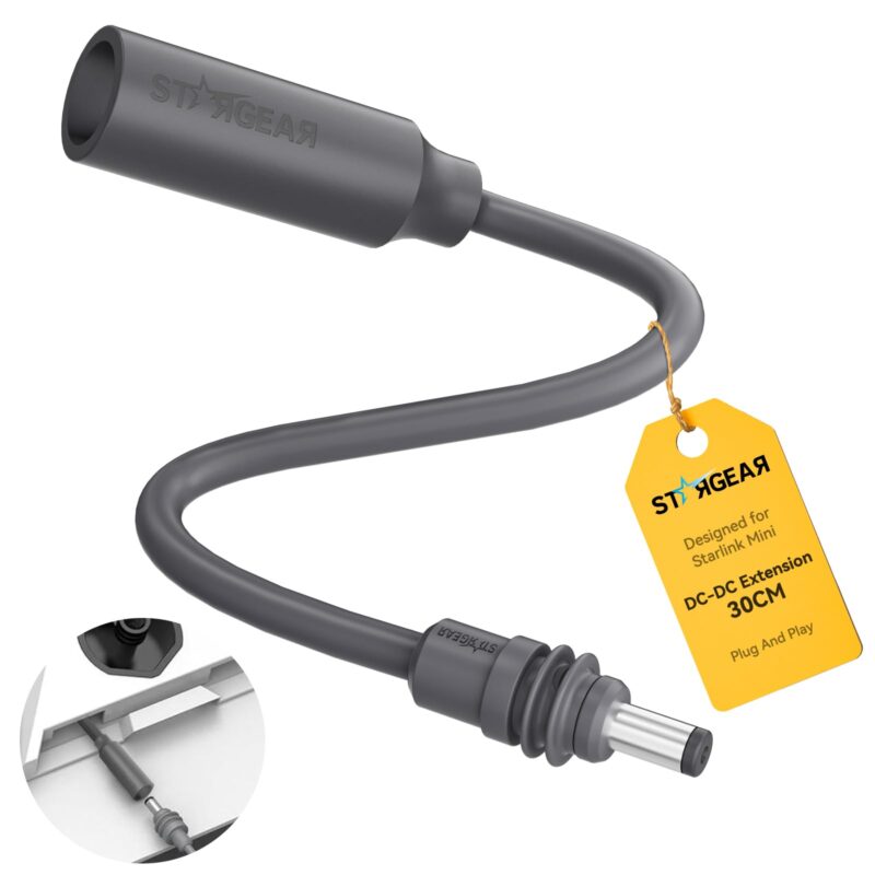 1 Starlink Mini Power Cable 30CM, 16AWG Starlink Mini DC Extension Cable Waterproof Female to Male Plug, Replacement Accessories Compatible with Starlink Minis Pipe Adapter&Original Power Cable