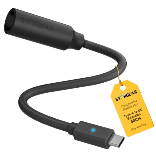 Starlink Mini Power Cable 30CM, 16AWG Starlink Mini USB C to DC Extension Cable with LED, USB C to DC Cable Adapter, Replacement Accessories for Starlink Minis, Work with 65W+ PD Source