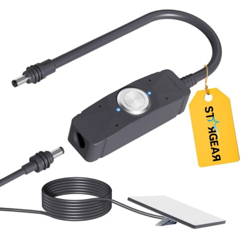 1 Power Switch for Starlink Mini/Gen 3 Cable, 16mΩ IP67 Waterproof with Magnetic Base Outdoor Switch, 16AWG 1FT Extension Cable Power Cord & Adapter with One-Touch Metal Button&Dual LEDs for RV Camping