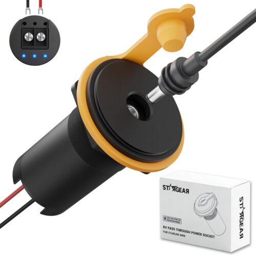 1 Starlink Mini 12V Adapter, RV Pass Through Power Socket with DC 12V to 24V Step Up Converter Adapter Waterproof & Aluminum, 24V Power Supply Starlink Mini Accessories for RV/Truck/Boat/Off-Grid Use