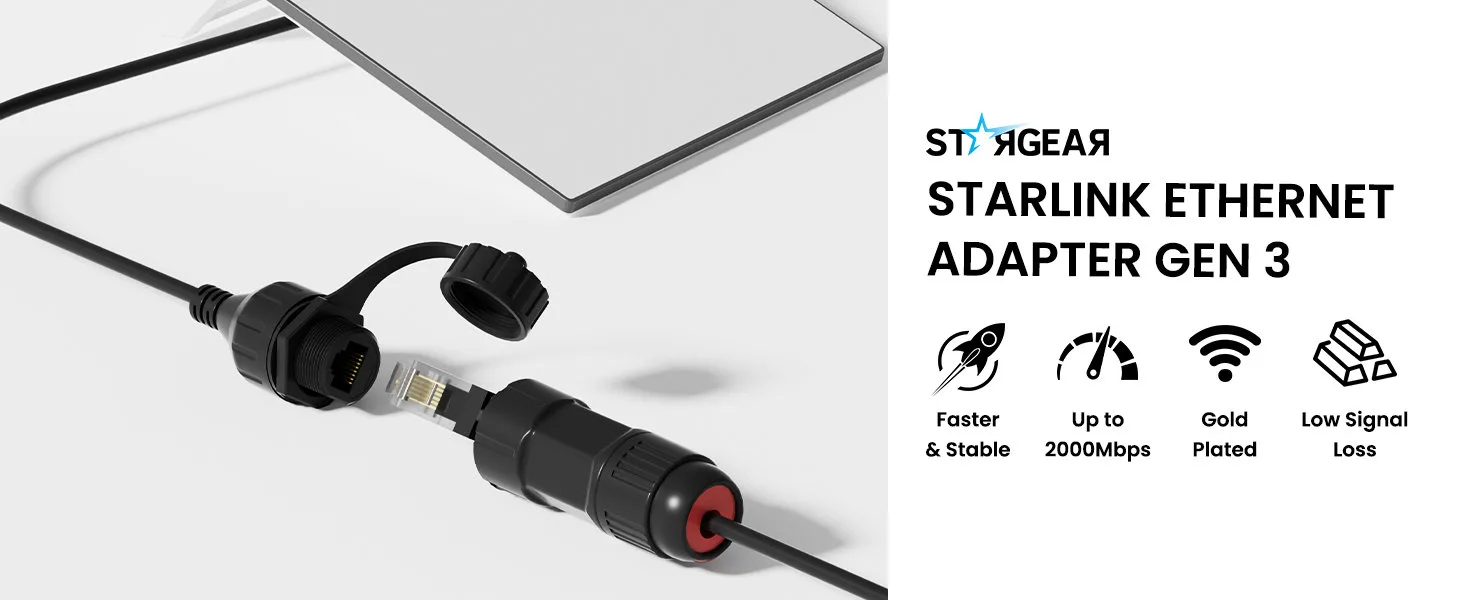 STARGEAR Starlink ethernet adapter for Standard 4/4X and MiniIP67 waterproof RJ45 coupler for Starlink network Starlink ethernet cable extension adapter for RV use Plug-and-play Starlink RJ45 connector with metal shielding