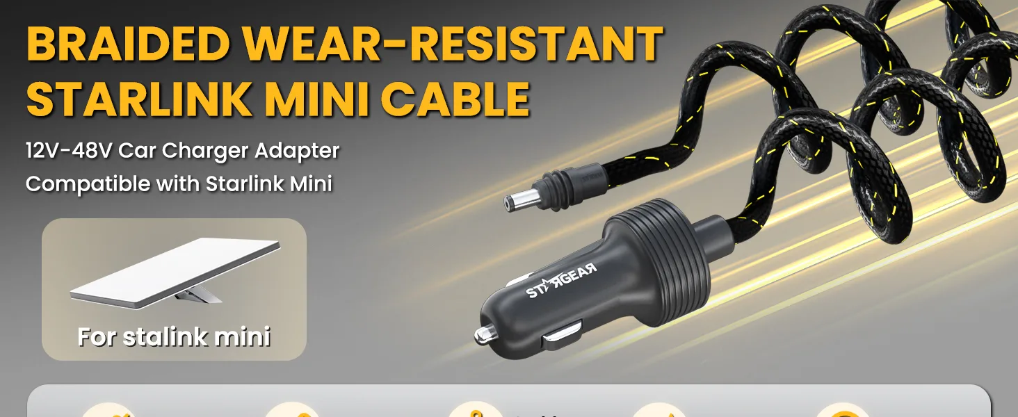 stargear heavy duty starlink mini cigarette lighter adapter Starlink Mini Cigarette Lighter Cable – 12-48V Braided