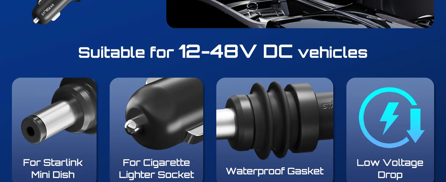 stargear heavy duty starlink mini cigarette lighter adapter Starlink Mini Cigarette Lighter Cable – 16AWG 12-48V