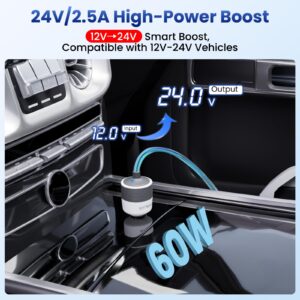 Starlink Mini Car Adapter 12V to 24V DC Step Up Converter with 60W Car Cigarette Lighter Adapter, Starlink Mini 12V Adapters Supports 16 AWG Official 30M, Ideal for RV, Boat, Trailer