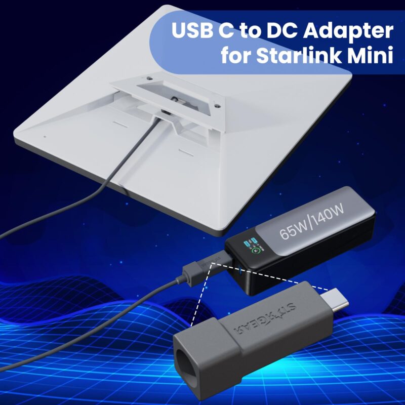 2 Starlink Mini Cable Adapter, USB C to DC Adapter Power Cable Adapter for Starlink Mini, USB C Male to DC Female for Power Cord Work with 20V/65W, 20V/100W, 28V/140W PD Power Source