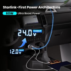 Starlink Mini Car Adapter, 3-in-1 Car Charger for Starlink Mini, 12V to 24V DC Step Up Converter with Dual USB Ports, Cigarette Lighter Adapter for Starlink Mini Power Supply,Ideal for RV,Boat,Trailer