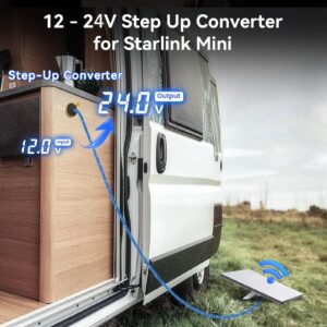 Starlink Mini 12V Adapter, RV Pass Through Power Socket with DC 12V to 24V Step Up Converter Adapter Waterproof & Aluminum, 24V Power Supply Starlink Mini Accessories for RV/Truck/Boat/Off-Grid Use