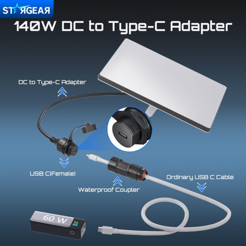 2 Starlink Mini Cable USB C Power Adapter, DC Male to Type-C Female Adapter Cable with Waterproof Coupler, Starlink Accessories Work with 28V/20V PD Source