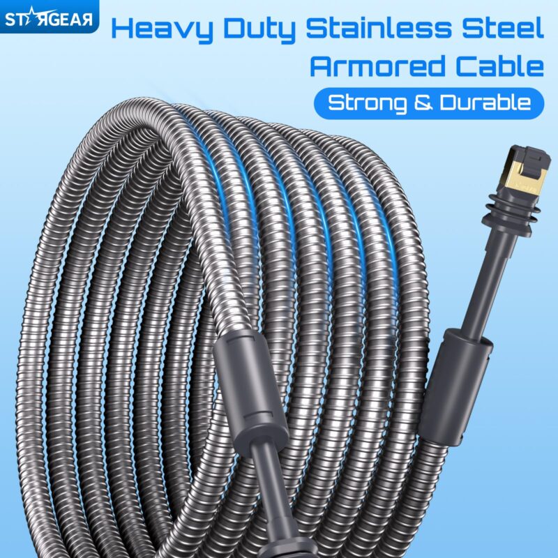 2 Starlink Mini Gen 3 Cable 49FT, Heavy Duty Starlink Ethenet Power Cable Replacement Extension Cord Stainless Steel Sleeve Starlink Accessories