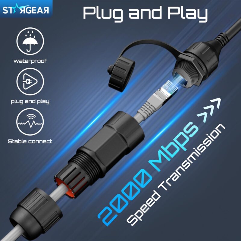 2 Pack Starlink Ethernet Adapter Cable Enterprise Extension to RJ45 Cable, Starlink Cable 22AWG Waterproof SPX-RJ45 Coupler with End Caps