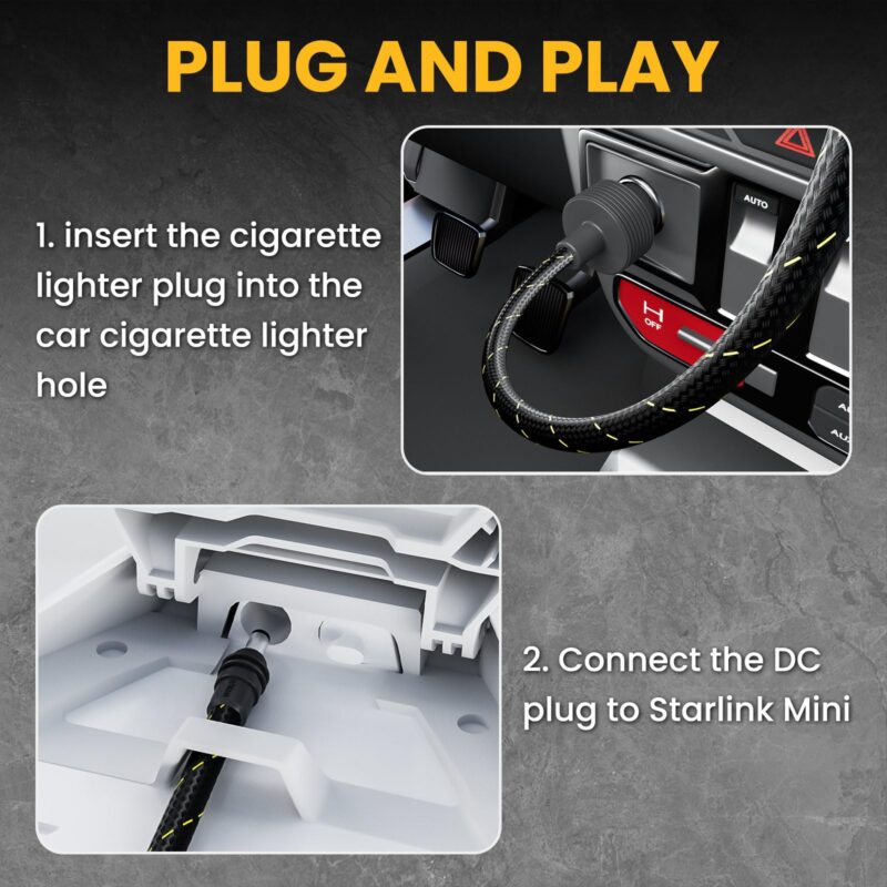 Starlink Mini Cable 12V Power Cable , Braided Wear Resistant Starlink Mini Accessories Cigarette Lighter to DC Cord, 12V to 48V Car Charger Car Adapter
