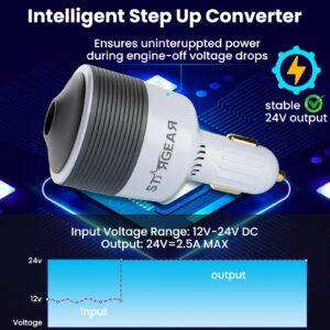 Starlink Mini Car Adapter 12V to 24V DC Step Up Converter with 60W Car Cigarette Lighter Adapter, Starlink Mini 12V Adapters Supports 16 AWG Official 30M, Ideal for RV, Boat, Trailer