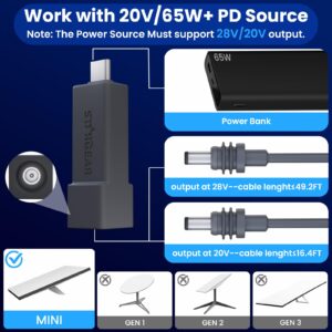 3 Starlink Mini Cable Adapter, USB C to DC Adapter Power Cable Adapter for Starlink Mini, USB C Male to DC Female for Power Cord Work with 20V/65W, 20V/100W, 28V/140W PD Power Source