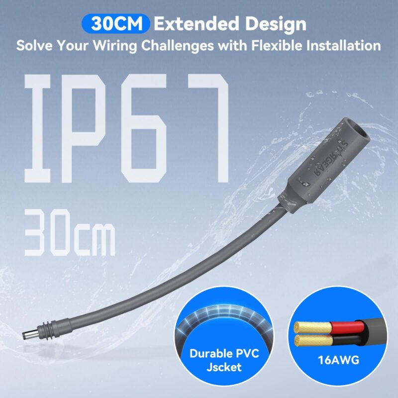 3 Starlink Mini Power Cable 30CM, 16AWG Starlink Mini DC Extension Cable Waterproof Female to Male Plug, Replacement Accessories Compatible with Starlink Minis Pipe Adapter&Original Power Cable