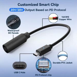 3 Starlink Mini Power Cable 30CM, 16AWG Starlink Mini USB C to DC Extension Cable with LED, USB C to DC Cable Adapter, Replacement Accessories for Starlink Minis, Work with 65W+ PD Source