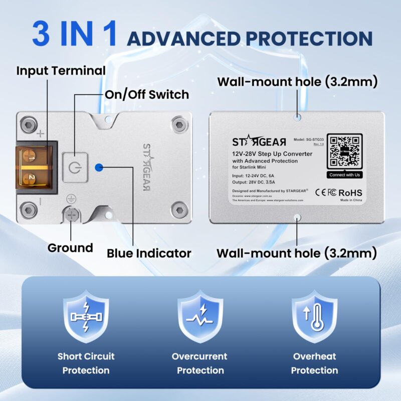 3 Starlink Mini 12V Adapter, DC Step Up Converter 12-24V to 28V 3.5A with On/Off Switch for Starlink Mini DC Power Supply Cable Battery Pack, Starlink Mini Accessories for RV/Truck/Boat/Outdoor Use