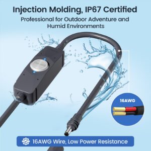 Power Switch for Starlink Mini/Gen 3 Cable, 16mΩ IP67 Waterproof with Magnetic Base Outdoor Switch, 16AWG 1FT Extension Cable Power Cord & Adapter with One-Touch Metal Button&Dual LEDs for RV Camping