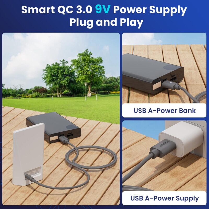 Starlink Router Mini Cable 2 Pack (1FT 6.5FT) USB A to DC Power Cable Compatible with Mini Router, Plug and Play QC 3.0 9V Compatible Replacement for Starlink Internet Kit​