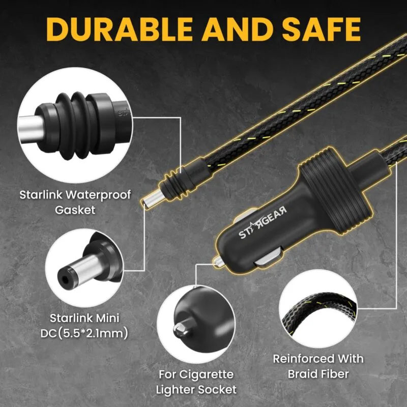 Starlink Mini Cigarette Lighter Cable – 12-48V Braided
