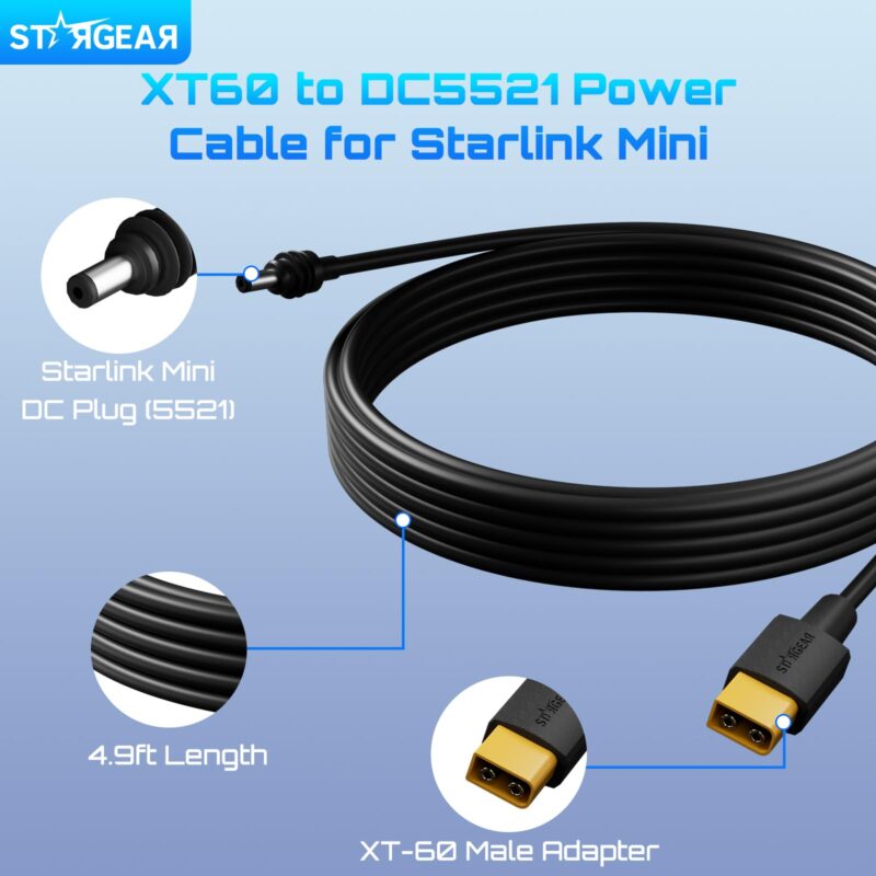 Starlink Mini Cable XT60 to DC Power Cable 5FT, 16AWG XT-60 Male Connector to DC Male Power Cord for FPV Battery Starlink Mini Accessories