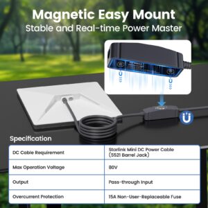 Starlink Mini Cable, IP67 Waterproof Power Switch with Starlink Mini DC Power Cable 6.4FT for Minis and Gen 3, 16AWG Extension Cable&Power Adapter with One-Touch Metal Button&Dual LEDs for RV Camping