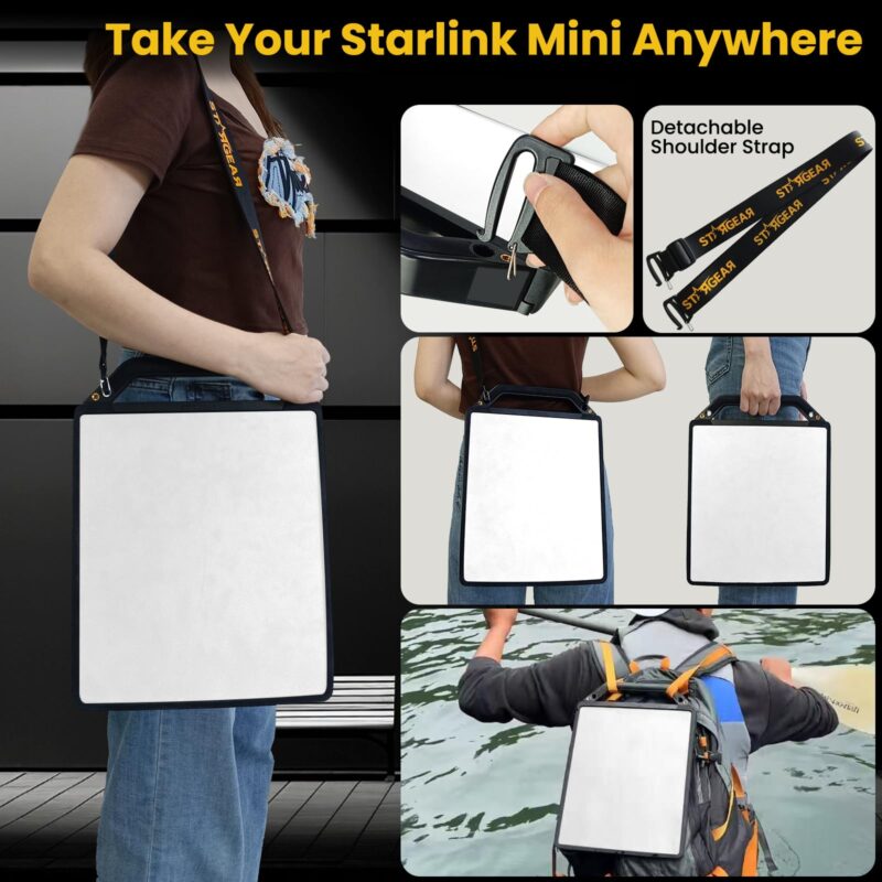 Starlink Mini Protective Cover Case, Portable Protector with 7 1/4"-20 Nuts for DIYer-Friendly to Expand as Starlink Mini Mount, Silicone Cover with Sturdy Handle Shoulder Strap for Satellite Dish