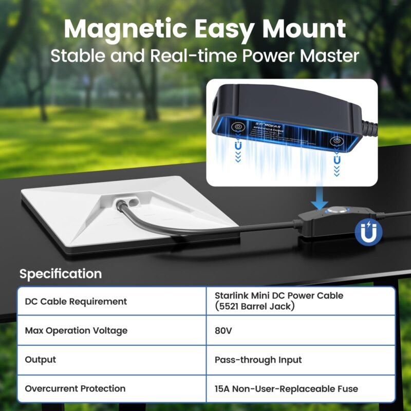 4 Power Switch for Starlink Mini/Gen 3 Cable, 16mΩ IP67 Waterproof with Magnetic Base Outdoor Switch, 16AWG 1FT Extension Cable Power Cord & Adapter with One-Touch Metal Button&Dual LEDs for RV Camping