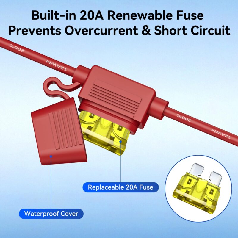 Starlink Mini Power Cable, Alligator Clips to DC Cable 12-48V Input Adapter for Starlink Mini, 12AWG DC Power Cable with 20A Fuse Protection, DC5521 Male Connector for RV, Boat, Car Battery(6.5FT)