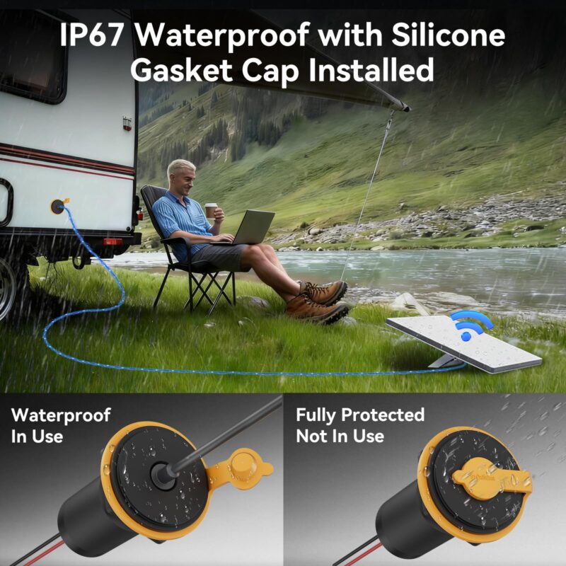 Starlink Mini 12V Adapter, RV Pass Through Power Socket with DC 12V to 24V Step Up Converter Adapter Waterproof & Aluminum, 24V Power Supply Starlink Mini Accessories for RV/Truck/Boat/Off-Grid Use