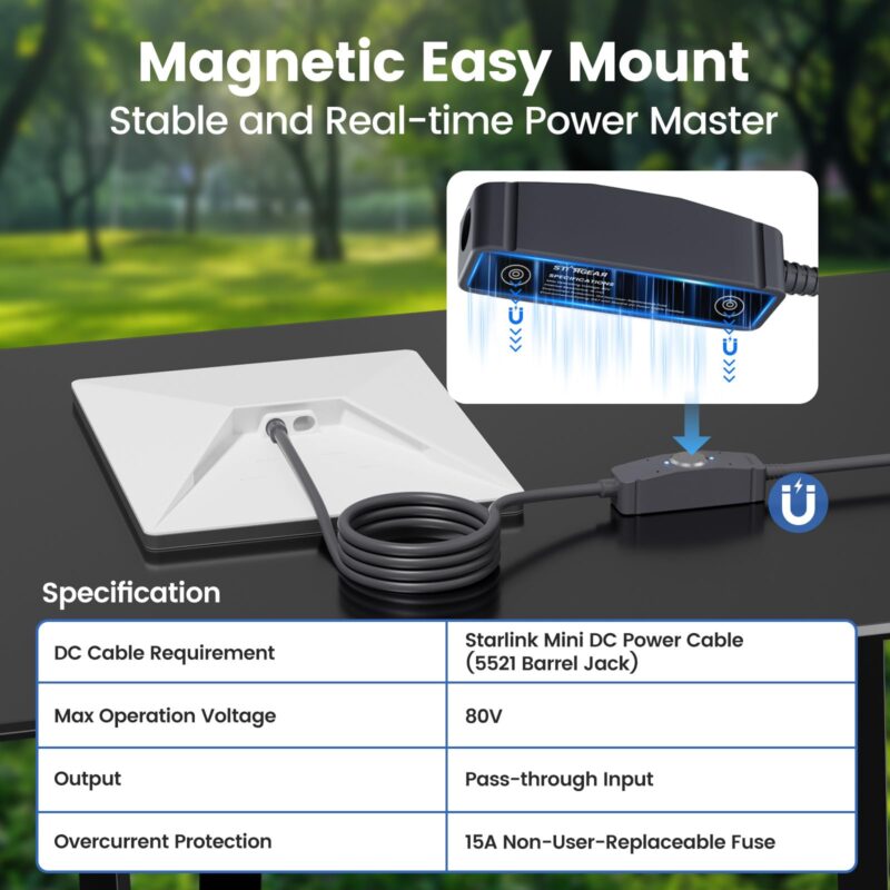Starlink Mini Cable, IP67 Waterproof Power Switch with Starlink Mini DC Power Cable 6.4FT for Minis and Gen 3, 16AWG Extension Cable&Power Adapter with One-Touch Metal Button&Dual LEDs for RV Camping