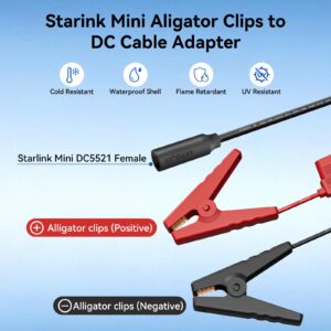 Starink Mini 12V Adapter, Alligator Clips to DC Cable Adapter 12-48V Input for Starlink Mini, 12AWG DC Power Cable with 20A Fuse Protection, DC5521 Female Connector for RV, Boat, Car Battery