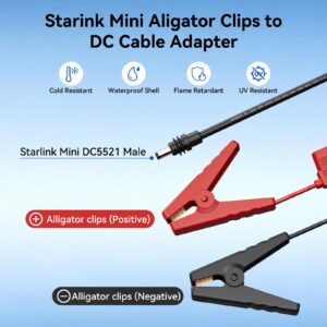 Starlink Mini Power Cable, Alligator Clips to DC Cable 12-48V Input Adapter for Starlink Mini, 12AWG DC Power Cable with 20A Fuse Protection, DC5521 Male Connector for RV, Boat, Car Battery(6.5FT)