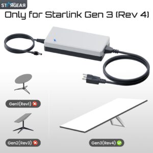 Starlink Gen 3 Charger, 195W AC Power Adapter for Starlink Standard Replacement Starlink Accessories Starlink Power Supply Cable, 57V 3.42A Power Supply with AC Cord