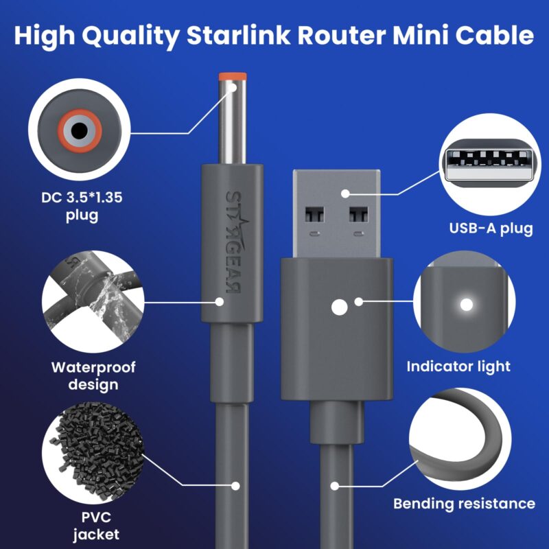 Starlink Router Mini Cable 2 Pack (1FT 6.5FT) USB A to DC Power Cable Compatible with Mini Router, Plug and Play QC 3.0 9V Compatible Replacement for Starlink Internet Kit​