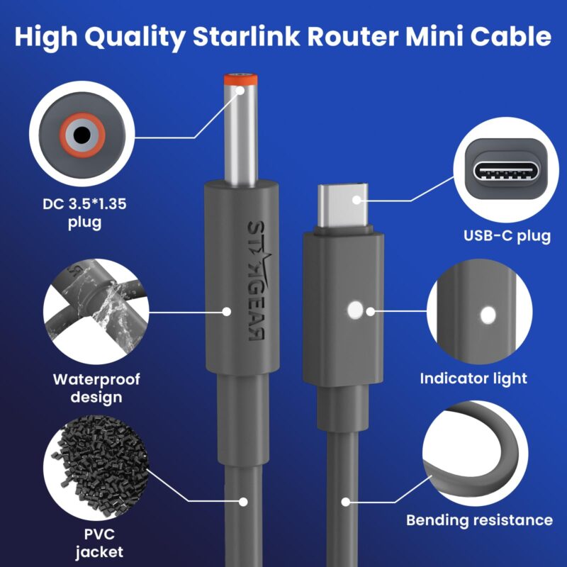 Starlink Router Mini Cable 2 Pack (1FT 6.5FT) USB C to DC Power Cable Compatible with Mini Router, Plug and Play PD 9V Compatible Replacement for Starlink Internet Kit​