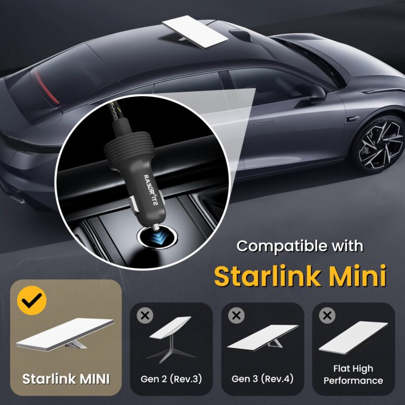 Starlink Mini Cable 12V Power Cable , Braided Wear Resistant Starlink Mini Accessories Cigarette Lighter to DC Cord, 12V to 48V Car Charger Car Adapter