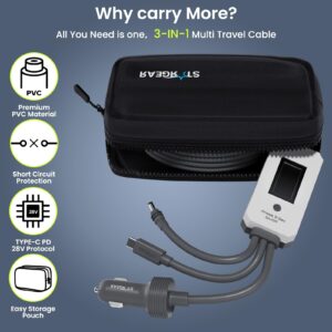Starlink Mini Cable 10FT/3M, 3 in 1 Cable with Digital Voltage Display & On/Off Switch, 16AWG USB-C/Cigarette Lighter Car Adapter/DC to DC Starlink Mini Power Cable, Work with 140W+ PD Supply