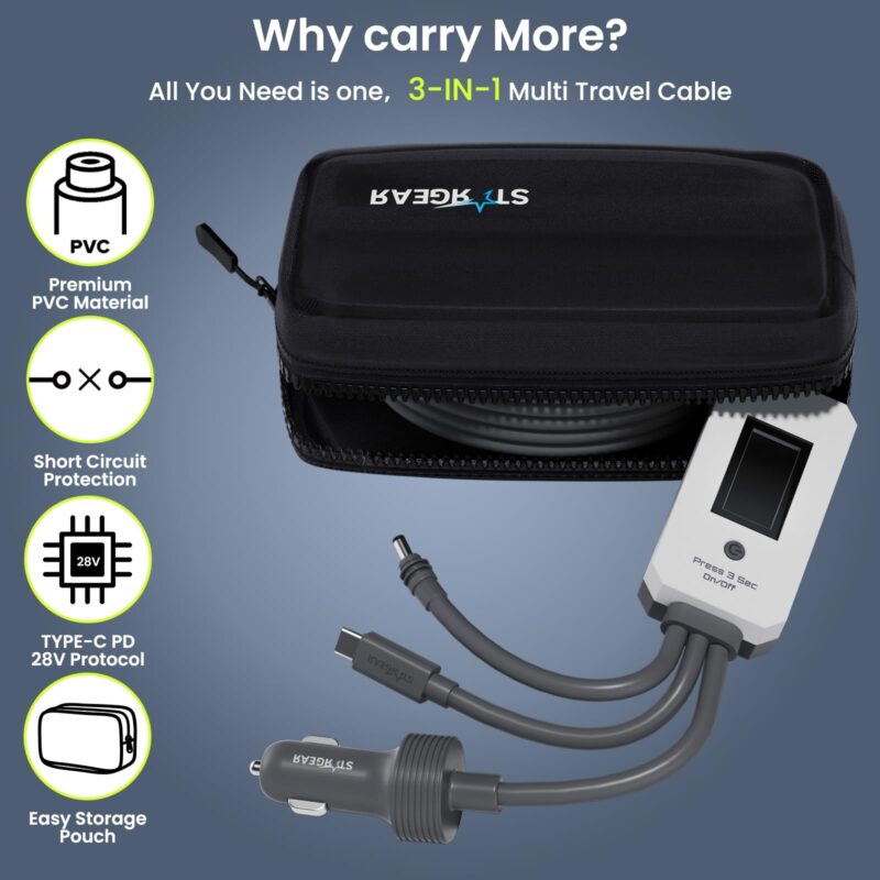 Starlink Mini Cable 10FT/3M, 3 in 1 Cable with Digital Voltage Display & On/Off Switch, 16AWG USB-C/Cigarette Lighter Car Adapter/DC to DC Starlink Mini Power Cable, Work with 140W+ PD Supply