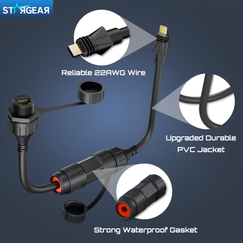 2 Pack Starlink Ethernet Adapter Cable Enterprise Extension to RJ45 Cable, Starlink Cable 22AWG Waterproof SPX-RJ45 Coupler with End Caps