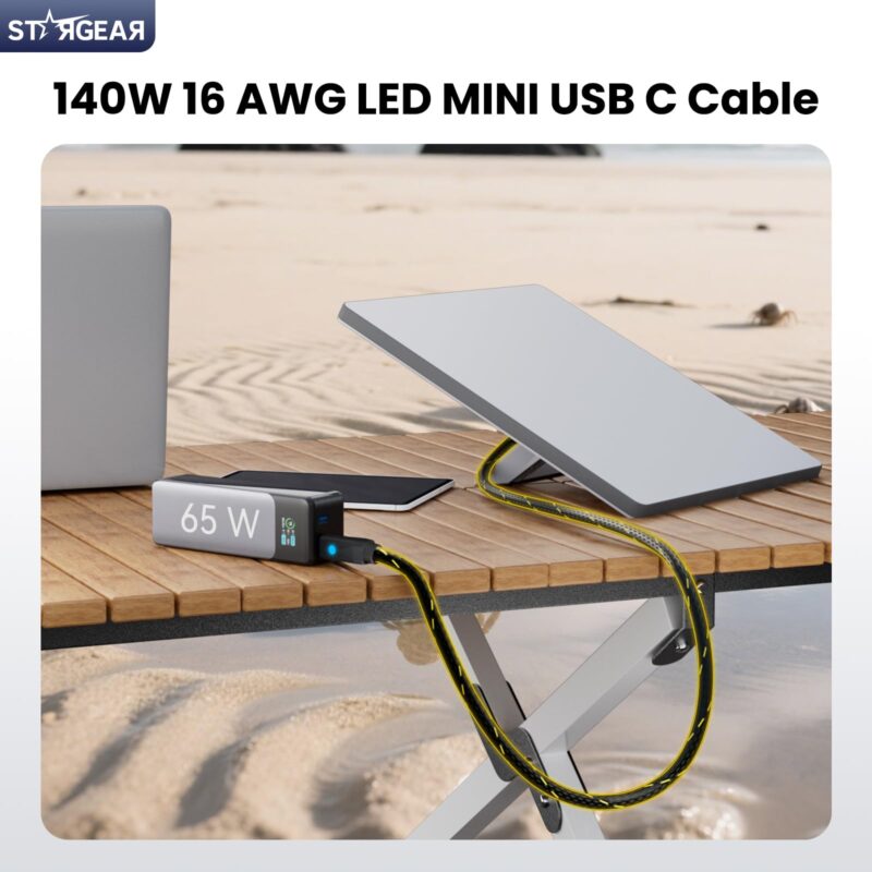 Starlink Mini Cable 6.5FT, Max 140W Input Starlink Mini USB C to DC Power Cable with Indicator Light, Braided Wear-Resistant for 16AWG, Work with 20V/65W, 20V/100W, 28V/140W PD Power Source