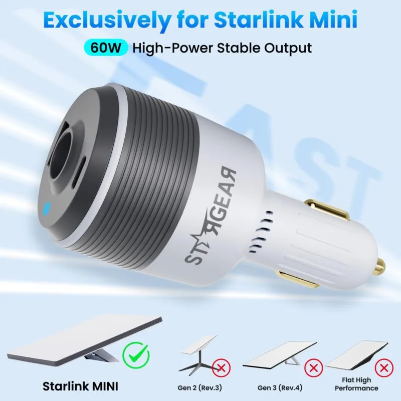 stargear heavy duty starlink mini cigarette lighter adapter Starlink Mini 3-in-1 Car Charger – 12V to 24V with Dual USB