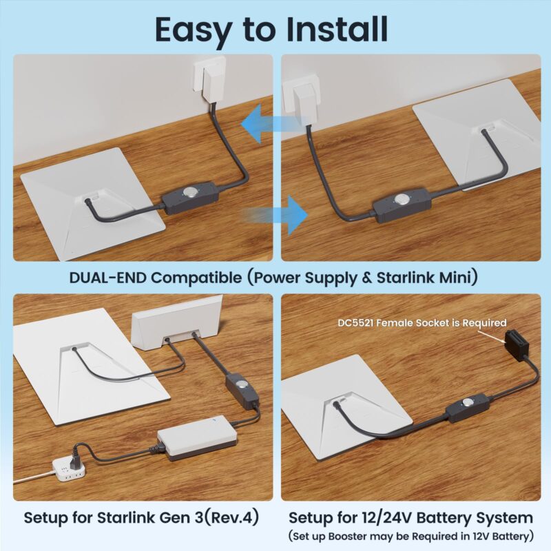 7 Power Switch for Starlink Mini/Gen 3 Cable, 16mΩ IP67 Waterproof with Magnetic Base Outdoor Switch, 16AWG 1FT Extension Cable Power Cord & Adapter with One-Touch Metal Button&Dual LEDs for RV Camping