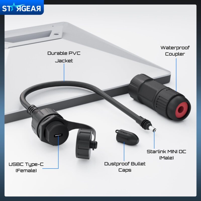 7 Starlink Mini Cable USB C Power Adapter, DC Male to Type-C Female Adapter Cable with Waterproof Coupler, Starlink Accessories Work with 28V/20V PD Source