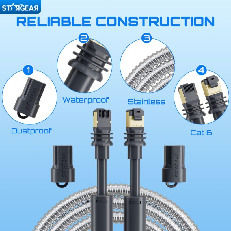7 Starlink Mini Gen 3 Cable 49FT, Heavy Duty Starlink Ethenet Power Cable Replacement Extension Cord Stainless Steel Sleeve Starlink Accessories