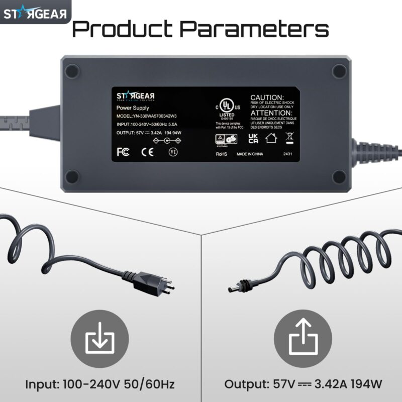 Starlink Gen 3 Charger, 195W AC Power Adapter for Starlink Standard Replacement Starlink Accessories Starlink Power Supply Cable, 57V 3.42A Power Supply with AC Cord
