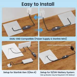 Power Switch for Starlink Mini/Gen 3 Cable, 16mΩ IP67 Waterproof with Magnetic Base Outdoor Switch, 16AWG 1FT Extension Cable Power Cord & Adapter with One-Touch Metal Button&Dual LEDs for RV Camping