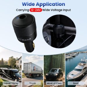 Starlink Mini Car Adapter 12V to 24V DC Step Up Converter with 60W Car Cigarette Lighter Adapter, Starlink Mini 12V Adapters Supports 16 AWG Official 30M, Ideal for RV, Boat, Trailer（Black）