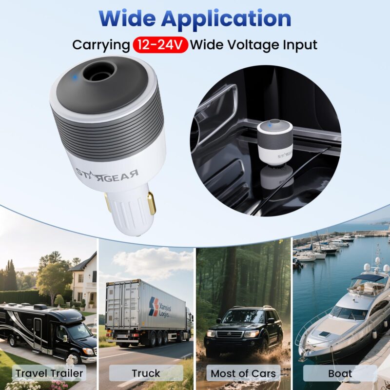 Starlink Mini Car Adapter 12V to 24V DC Step Up Converter with 60W Car Cigarette Lighter Adapter, Starlink Mini 12V Adapters Supports 16 AWG Official 30M, Ideal for RV, Boat, Trailer